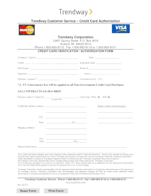 Trendway Credit Card Authorization Form