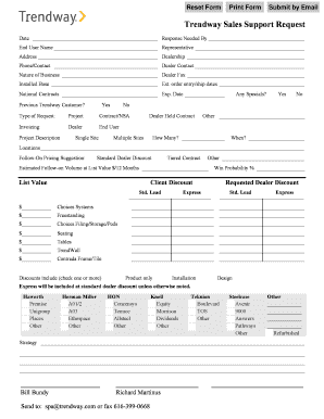 Trendway Sales Support Request Form