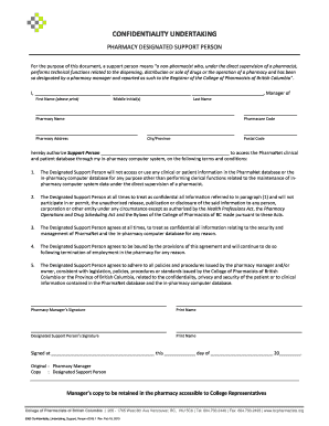 Confidentiality Undertaking for Pharmacy Support Person