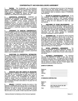 Starbucks Confidentiality and Non-Disclosure Agreement