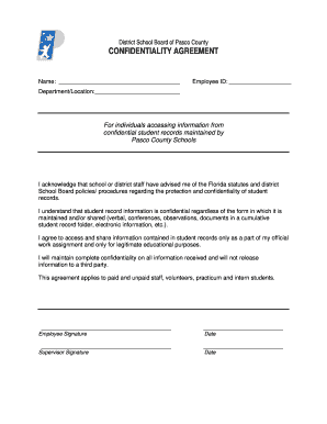 Pasco County Confidentiality Agreement