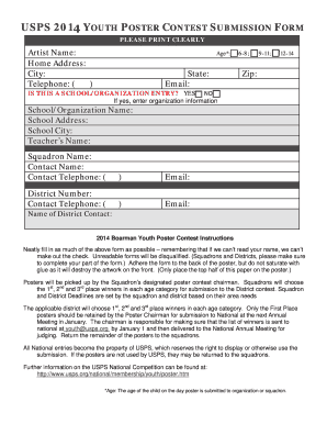 USPS 2014 Youth Poster Contest Submission Form