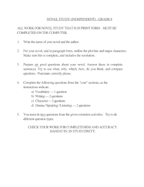 Grade 8 Novel Study Assignment