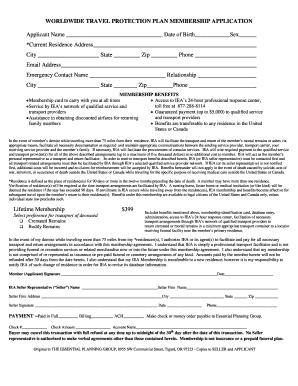 Worldwide Travel Protection Plan Membership Application