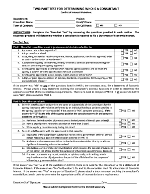 Conflict of Interest Worksheet for Consultants