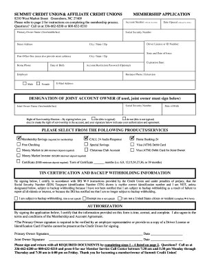 Summit Credit Union Membership Application