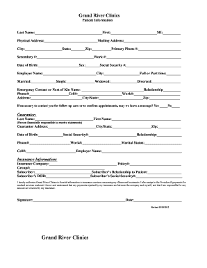 Grand River Clinics Patient Information Form