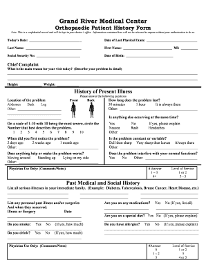 Orthopaedic Patient History Form