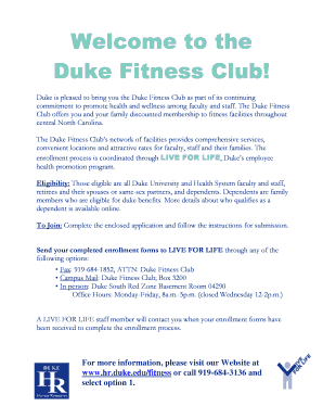 Duke Fitness Club Membership Agreement