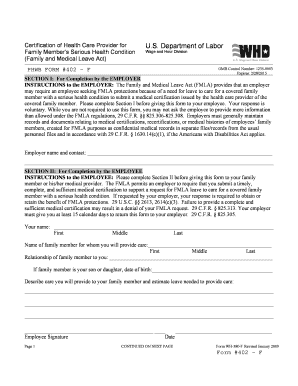 Family Medical Leave Act Certification of Health Care Provider