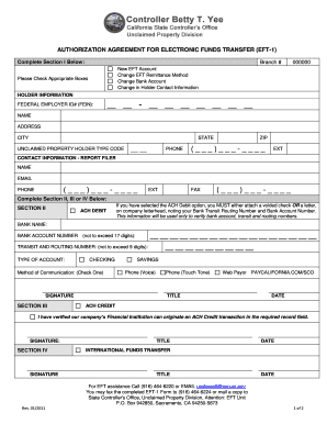 Authorization Agreement for Electronic Funds Transfer (EFT-1)