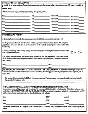 Business Entity Disclosure Form