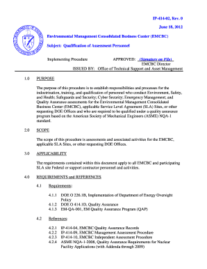 TQ - IP-414-02 Rev 0 Qualification of Assessment Personnel EM FY13 Annual Performance Agreement - emcbc doe