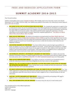 Free and Reduced Price School Meals Application