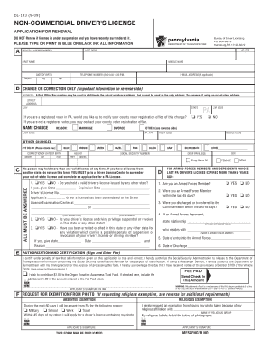 Pennsylvania Non-Commercial Driver's License Renewal Application