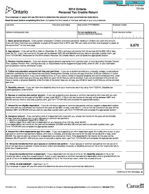 Ontario TD1ON Personal Tax Credits Return