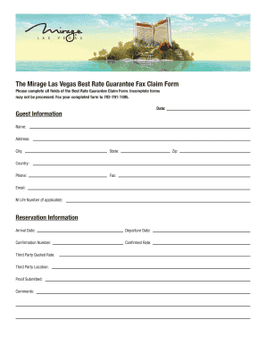Mirage Las Vegas Best Rate Guarantee Fax Claim Form
