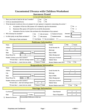 Uncontested Divorce with Children Worksheet
