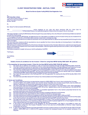 Mutual Fund Service System Client Registration Form