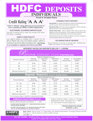 HDFC Deposit Application Form