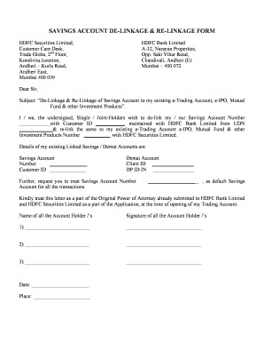 Savings Account De-Linkage & Re-Linkage Form