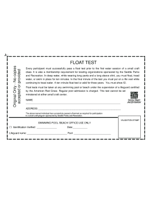 Seattle Parks Float Test Certification