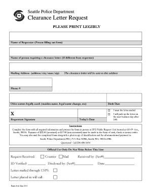 Seattle Police Clearance Letter Request