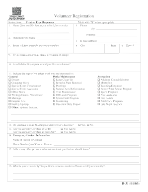 Seattle Parks Volunteer Registration Form