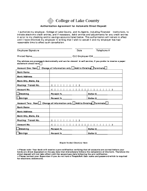 Authorization Agreement for Automatic Direct Deposit