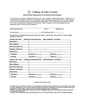 Authorization Agreement for Automatic Direct Deposit