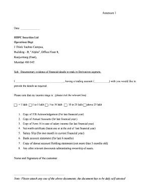 HDFC Securities Financial Details Form
