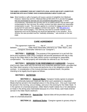 North Carolina Elder Care Agreement
