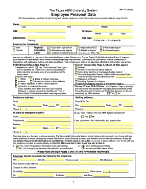 Texas A&M University System Employee Personal Data Form
