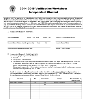 2014–2015 Verification Worksheet