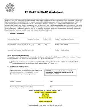 2013–2014 SNAP Verification Worksheet
