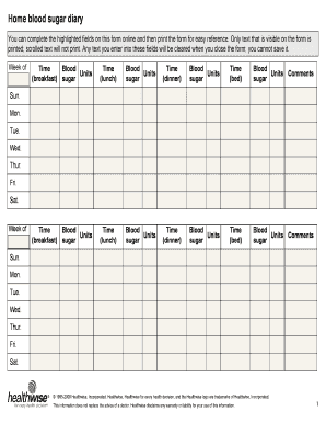 Home Blood Sugar Diary
