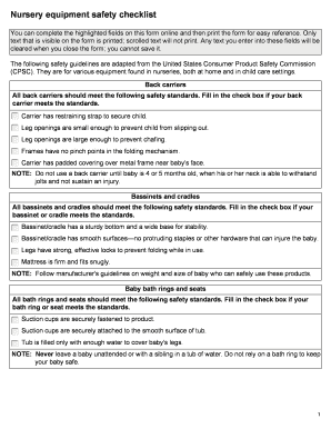Nursery Equipment Safety Checklist