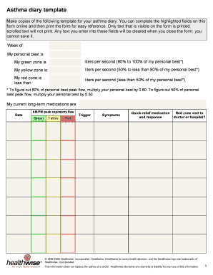 Asthma Diary Template
