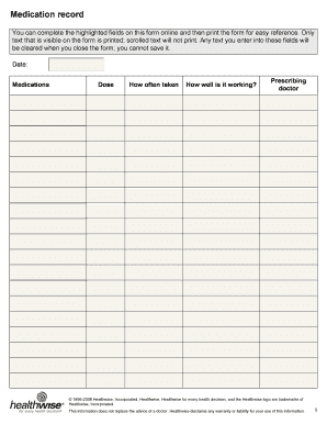 Medication Record Form