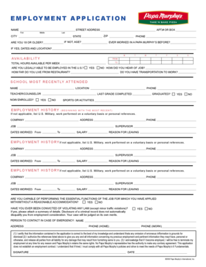 Papa Murphy's Employment Application