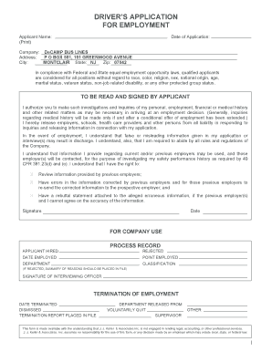 Driver Application for Employment