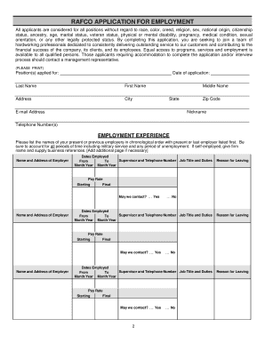 RAFCO Employment Application Form