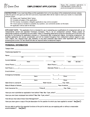 Grace Care Management Employment Application