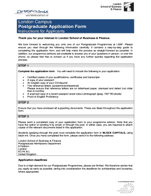 London School of Business & Finance Postgraduate Application Form