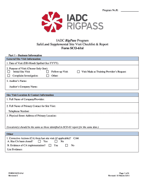 IADC RigPass SafeLand Supplemental Site Visit Checklist