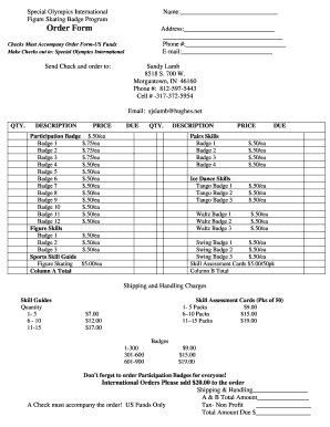 Special Olympics Figure Skating Badge Order Form