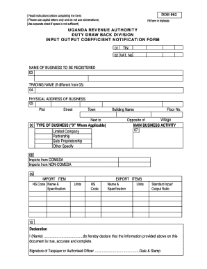 Uganda Duty Drawback Input Output Coefficient Notification Form