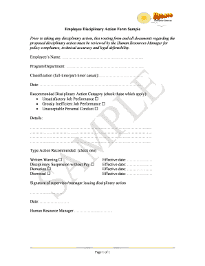 Employee Disciplinary Action Form Sample