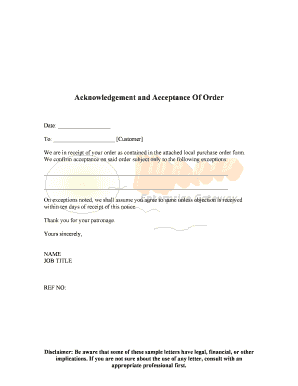 Acknowledgement and Acceptance Of Order