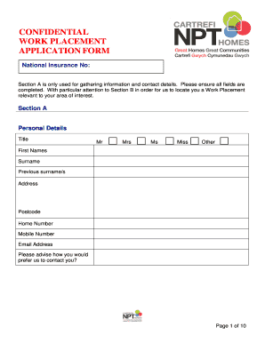 Work Placement Application Form